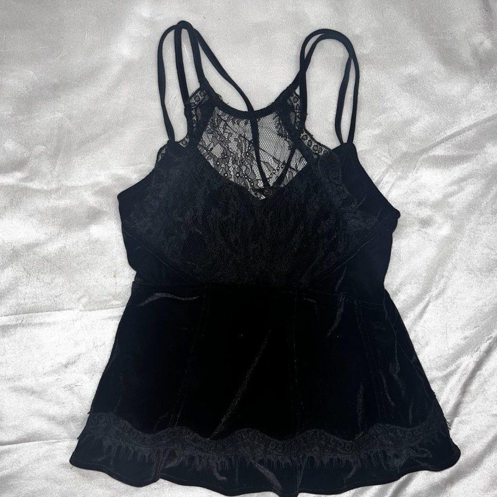 FREE PEOPLE Black Velvet and Lace Cami XS